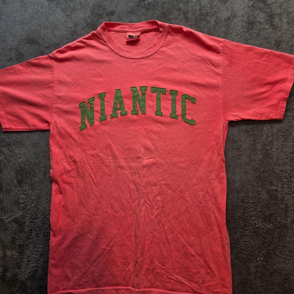 Comfort Colors Niantic Shirt Mens M Pink Graphic T-Shirt Garment Dyed Logo
